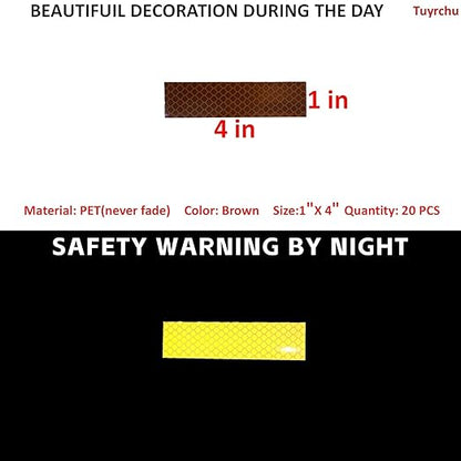Non Fading Brown Reflective Stickers 1 inch X 4 inch, Outdoor Waterproof High Visibility Warning Safety Adhesive Reflector Tape (20 Pcs)