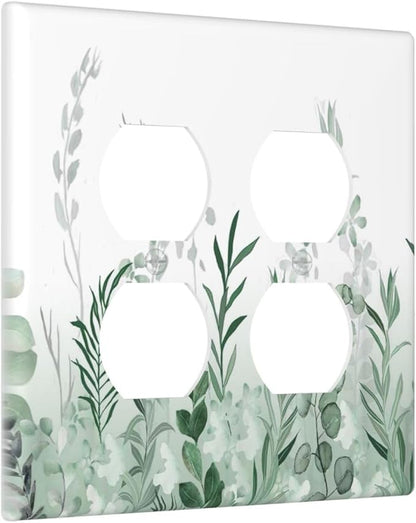 Watercolor Green Leaf Rustic Plant Eucalyptus Flowers Outlet Covers 2 Gang Double Duplex Decorative Light Switch Covers Electrical Wallplates Socket Faceplate for Bed Room Living Room Decor