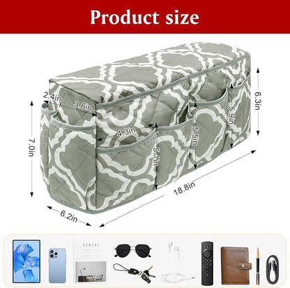 Remote Control Holder, Non Slip Bedside Armchair Caddy, Recliner Arm Caddy Armrest Organizer with 14 Pockets for Cell Phone TV Remote Control Magazines