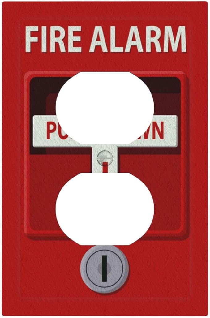 Decorative Outlet Covers Red Fire Alarm Novelty 1 Gang Wall Plate Receptacle Duplex Light Switch Cover Plate Single Dual Plug Covers Electrical Switchplate Faceplate for Office Home Decor
