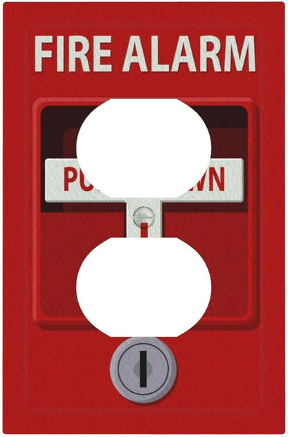 Decorative Outlet Covers Red Fire Alarm Novelty 1 Gang Wall Plate Receptacle Duplex Light Switch Cover Plate Single Dual Plug Covers Electrical Switchplate Faceplate for Office Home Decor