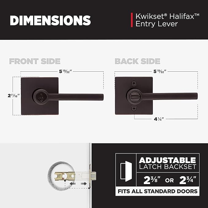 Kwikset Halifax Entry Door Handle with Lock and Key, Secure Keyed Reversible Lever Exterior, For Front Entrance and Bedrooms, Venetian Bronze, Pick Resistant Smartkey Rekey Security and Microban