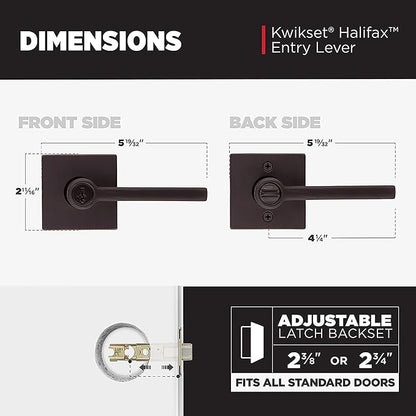 Kwikset Halifax Entry Door Handle with Lock and Key, Secure Keyed Reversible Lever Exterior, For Front Entrance and Bedrooms, Venetian Bronze, Pick Resistant Smartkey Rekey Security and Microban