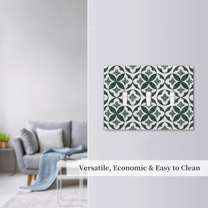 Green Luxury Modern Cubic Marble 3 Gang Triple Toggle Decorative Light Switch Covers Electrical Faceplate Switch Plates For Bathroom Kitchen Home