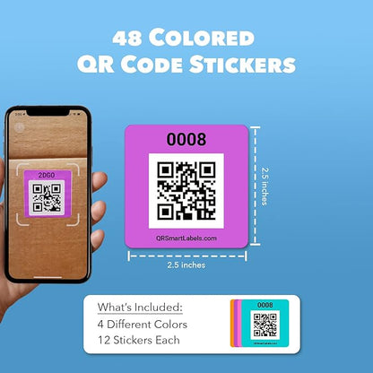 Smart Labels QR Code Stickers Pack of 48 (Modern) Made in USA - QR Code Labels for Storage & Inventory Tracking, Storage Unit Organization, App Stickers for Inventory Organization & Moving Supplies