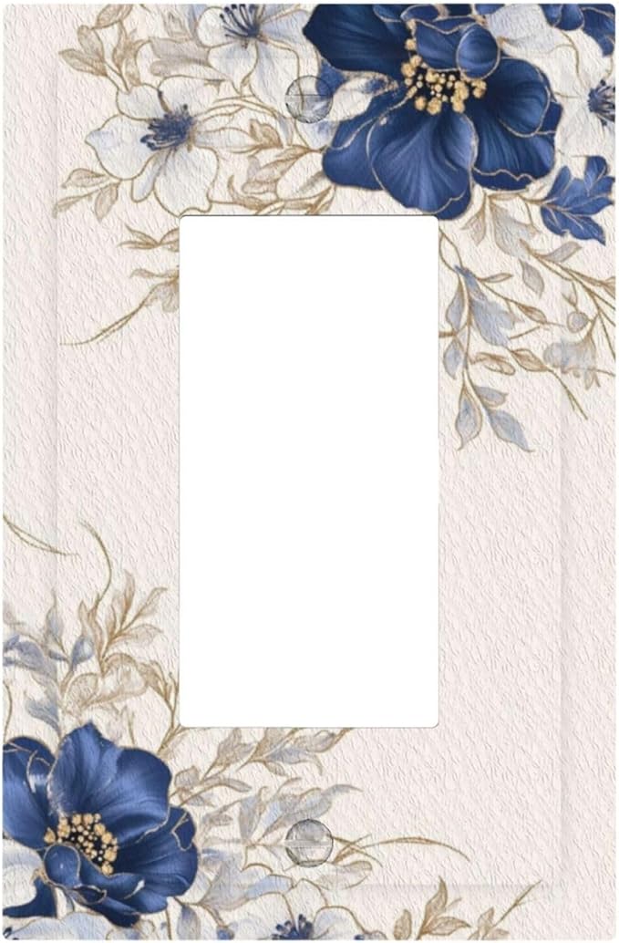 Decorative Outlet Covers Rustic Blue White Flowers Floral Penoy 1 Gang Single Decora GFCI Device Light Switch Covers Plate 1 Rocker Wall Plate Jumbo Face Plate