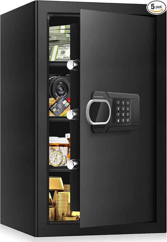 5.1 Cuft Large Home Safes Fireproof Waterproof, Anti-theft Security Personal Safe Box With Digital Keypad & 3 Removable Shelves and Led Light, Fireproof Document Safes for Home Money Valuables
