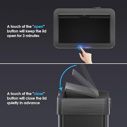 TLSUNNY 13.2 Gallon Motion Sensor Trash Can,Touchless Automatic Garbage Can,Brushed Stainless Steel Smart Bin,with Bag Holder,Soft Close Lid,for Kitchen,Office,RV,Bedroom,Living Room (Black, 50L)