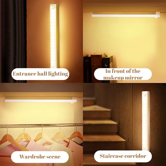 Punch-Free Smart Sensor Magnetic Rechargeable Led Lights, Rechargeable Motion Sensor Lights, Motion Sensor Light Indoor, for Wardrobes Kitchens Closets and Studios (4Set-White,30cm/11.81in)
