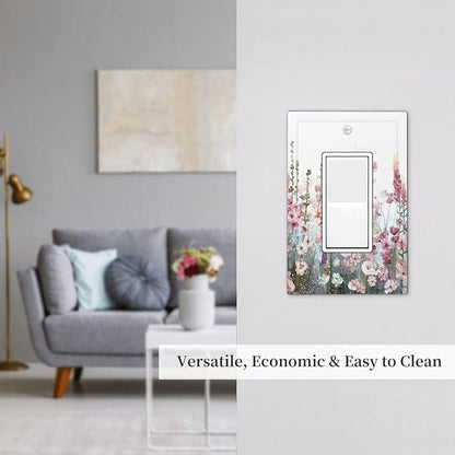 Colorful Flowers Pink Floral Watercolor Plant Decorative Outlet Covers 1 Gang Single Rocker Light Switch Cover Plate Wall Plates GFCI Faceplate for Bed Room Living Room Decor