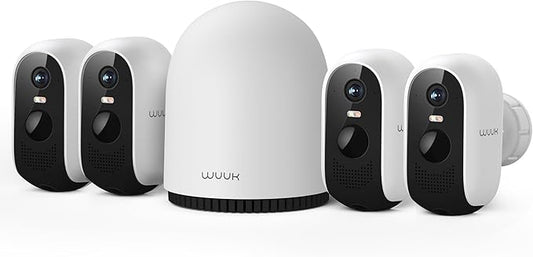 WUUK Security Cameras Wireless Outdoor, Indoor Camera, Home Surveillance System, 2K, No Monthly Fee, Motion Alert, Night Vision, 2.4/5 GHz WiFi, Compatible with Alexa & Google, 4-Camera Kit