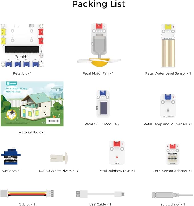 ELECFREAKS microbit Petal Smart Home Sensor Kit with Wood Building Home Material Pack, microbit Starter Kit Equipped with 7+ Distinctive Petal Sensors/Petal:bit Expansion Board(Not Include Micro:bit)