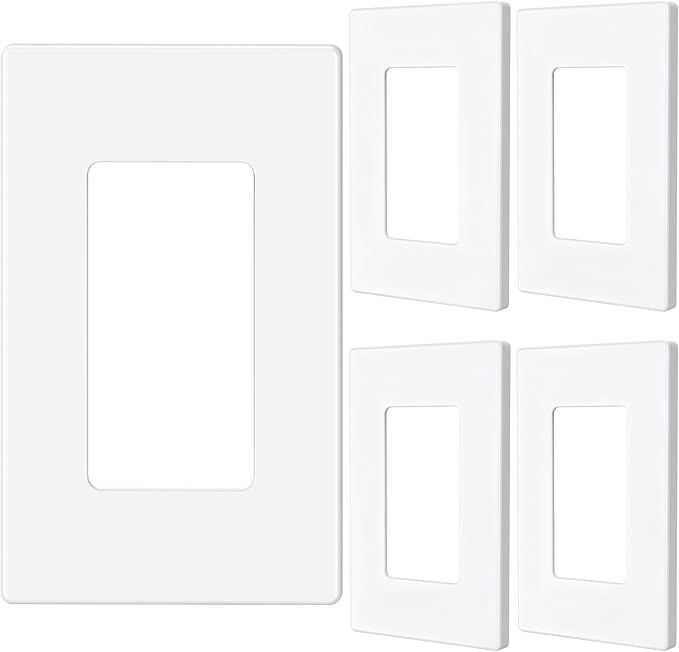 EMITEVER 1-Gang Screwless Decorator Wall Plate Cover for Receptacle Outlet & Light Switch, Standard Size 4.53"H x 2.75"W, Unbreakable Thermoplastic Faceplate, UL Listed, Matte White 5-Pack