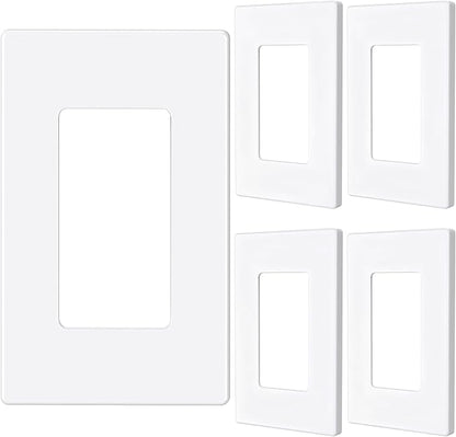 EMITEVER 1-Gang Screwless Decorator Wall Plate Cover for Receptacle Outlet & Light Switch, Standard Size 4.53"H x 2.75"W, Unbreakable Thermoplastic Faceplate, UL Listed, Matte White 5-Pack