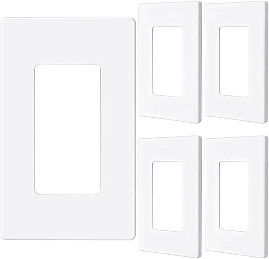EMITEVER 1-Gang Screwless Decorator Wall Plate Cover for Receptacle Outlet & Light Switch, Standard Size 4.53"H x 2.75"W, Unbreakable Thermoplastic Faceplate, UL Listed, Matte White 5-Pack