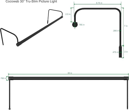 Cocoweb 30 Inch Tru-Slim Black Picture Light - LED, 2700K, Adjustable Arm, Plug-in, Toggle Switch, Sleek and Compact Design