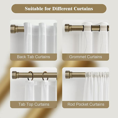 Oneach Heavy Duty Curtain Rods for Windows 28 to 48 Inch, 1 Inch Antique Bronze Curtain Rod, Adjustable Length Rod with Metal Finials, Modern Decorative for Bedroom Kitchen Living Room(16 to 60 Inch)