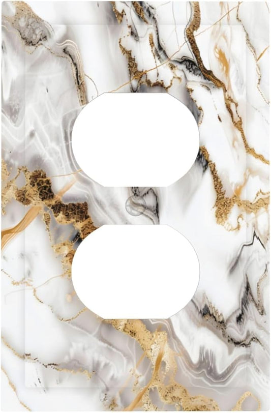 Luxurious Marble Abstract White Gold Tile Modern Simplicity Outlet Covers 1 Gang Duplex Light Switch Cover Decorative Switch Plates Electrical Receptacle Faceplate Wall Plate for Bathroom Kitchen Home