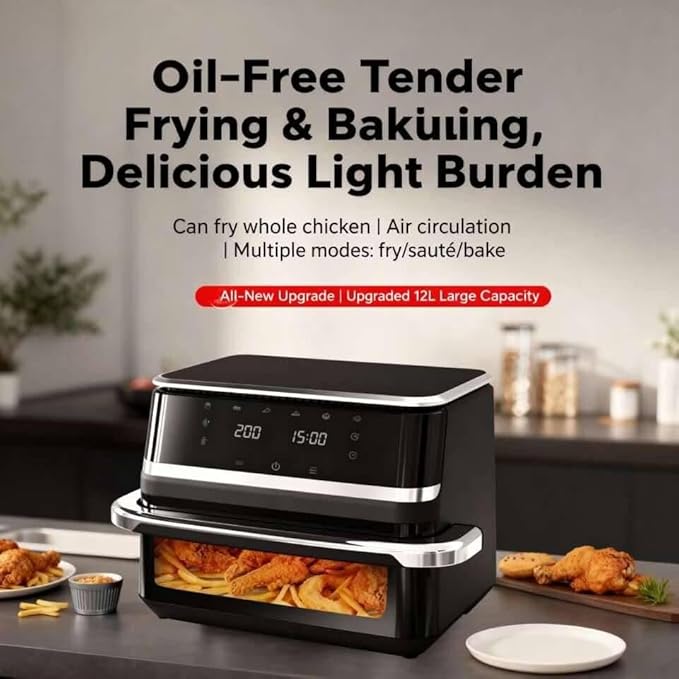 6-in-1 Stainless Steel Smart Air Fryer 11-Quart Extra-Large Capacity 360° Hot Air Circulation Rack Rapid Airflow Ideal for home frying, baking, roasting, and other diverse cooking needs.