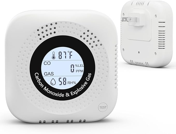 4-in-1 Natural Gas Detector and Carbon Monoxide Detectors(Plug in Used for one Carbon Methane Propane Alarms with Temperature and Humidity Monitors, Suitable for Kitchens, RVs, garages, Hotels White