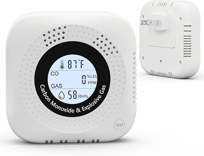 4-in-1 Natural Gas Detector and Carbon Monoxide Detectors(Plug in Used for one Carbon Methane Propane Alarms with Temperature and Humidity Monitors, Suitable for Kitchens, RVs, garages, Hotels White
