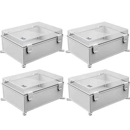 Co. ABS Waterproof IP67 Hinged Electronics Box with Mounting Plate, Bracket (11.81" x 15.7" x 6.7", Clear Cover - 4 Pack)