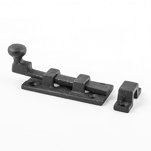 Renovators Supply Manufacturing Slide Bolt Latch 3.5 in. Black Wrought Iron Ball Tip Style Slide Bolt with Mounting Hardware