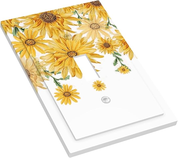 Sunflower Yellow Flowers Floral Decorative Light Switch Cover 1 Gang Single Toggle Device Electrical Faceplate Switchplates Decorator Outlet Wall Plate for Bed Room Living Room Decor