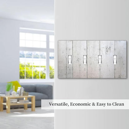 Rustic White Grey Wood Grain Light Switch Covers Quad Toggle 4 Gang Wall Plate Decorative Switch Plates Electrical Faceplate for Bedroom Bathroom Decor