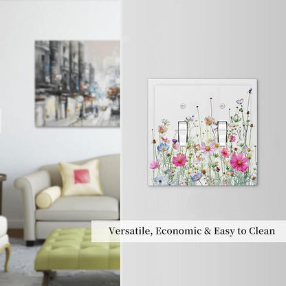 Decorative Switch Plates Boho Colorful Flowering Plant Wild Flower 2 Gang Double Toggle Outlet Light Switch Cover Wall Plate Electrical Faceplate For Bed Room Living Room Decor