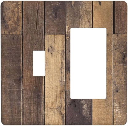 Cool Brown Wood Style Vintage Rustic Print Outlet Covers 1 Toggle 1 Rocker Combination Decorative Wall Plate Electrical Switch Plates Light Switch Cover Plate for Farmhouse Home Decor