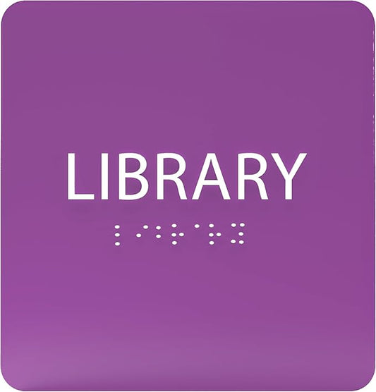6" X6" Library Sign - ADA Compliant Tactile Graphics Grade 2 Braille Text Acrylic Wall Sign - Quiet zone, Information Convey, Group Study Room Door Signs for Office, School, Home