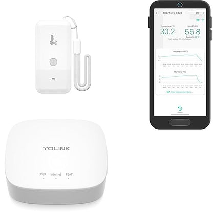 YoLink Smart Wireless Thermometer Hygrometer, Wide Temp Range for Freezer, Fridge, Green House, Pet Cage, App Alerts, Emails, Text/SMS alerts- Hub Included