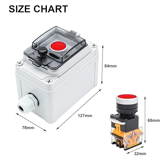 IP67 Button Switch Outdoor Waterproof Box Red Emergency Button with Protective Cover Anti-misoperation Switch(AC/DC 6A-110V/3A-240V/2.5A-380V)