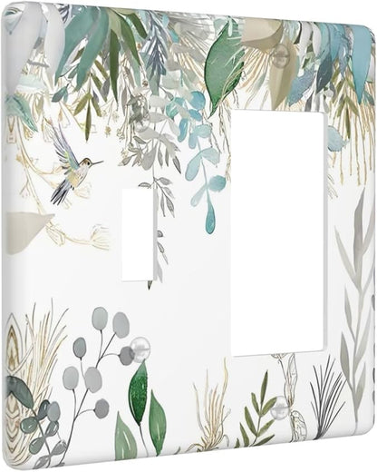 Green Tropical Palm Leaves Flower Plants Hummingbird Outlet Covers 1 Toggle 1 Rocker Combination Decorative Wall Plate Electrical Switch Plates Light Switch Cover Plate for Bed Room Living Room Decor