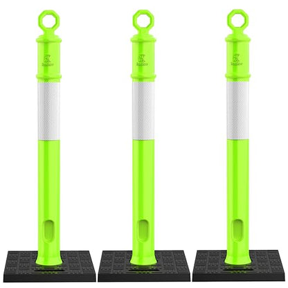 RoadHero 45 Inch Delineator Post with Base, Portable Lime Green Traffic Delineator Posts Cones with Reflective Collars for Parking Lots, Road Safety, Construction Events 3 Pack