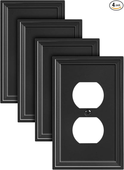4-Pack Duplex Outlet Cover, Natural Bamboo Fiber Switch Plates and Outlet Covers, Black Decorative Wall Plates for Electrical Outlets, 1 Gang Receptacle Cover, Corrosion Resistant