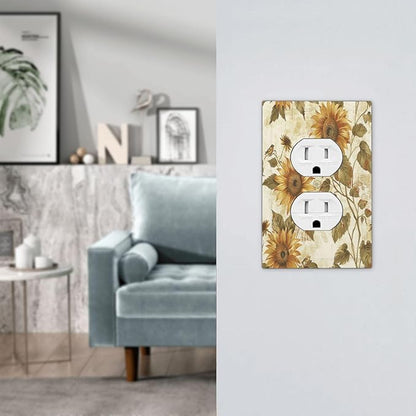 Outlet Covers Rustic Sunflower Floral Pattern 1 Gang Duplex Wall Plate Decorative Switch Plates Electrical Receptacle Faceplate Light Switch Cover for Bedroom Cabin Decor