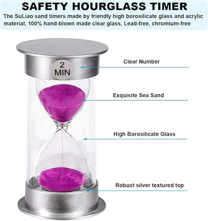 SuLiao 2 Minute Colorful Hourglass Timer - Large Sand Watch for Kids, Games, Classroom, Toothbrush Timer (Blue Sand)