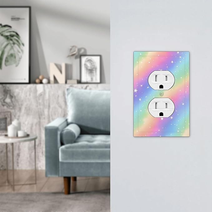 Decorative Outlet Covers Pink Blue Purple Iridescent Rainbow 1 Gang Duplex Light Switch Cover Plate Unique Wall Plates for Electrical Outlets Switch Plate Covers for Bedroom Home Decor