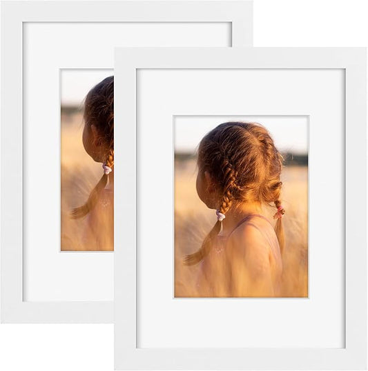 Golden State Art, 9x12 Picture Frame with Mat for 6x8 - High Definition Glass Wall Mounting Horizontal Vertical Display (White, 2 Pack)