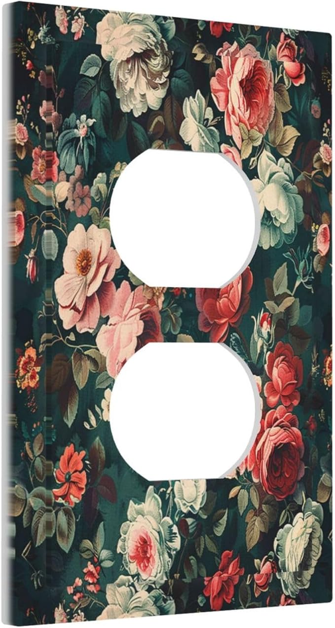 Outlet Covers Baroque Vintage Peony Flower Floral 1 Gang Duplex Wall Plate Decorative Switch Plates Electrical Receptacle Faceplate Light Switch Cover for Bedroom Farmhouse Decor
