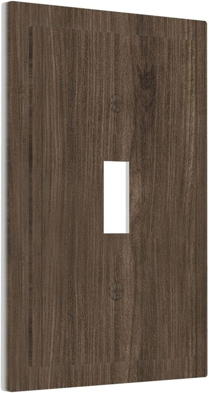 Decorative Light Switch Cover Plate Rustic Walnut Wood Grain 1 Gang Single Toggle Wall Plate Electrical Outlet Covers Decorate Switch Plate Cover for Farmhouse Cabin Decor
