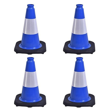 4 Pack 12 Inch Blue PVC Traffic Cones Black Base, Sport Training Cones for Soccer Drills, Kids Outdoor Play, Indoor Gym Activities (4, Blue, 12 Inch)