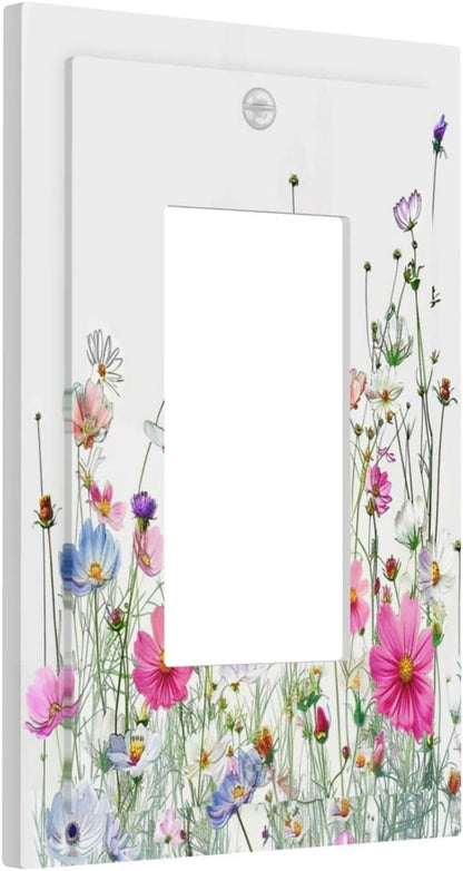 Decorative Outlet Covers Boho Colorful Flowering Plant Wild Flower 1 Gang Single Rocker Light Switch Cover Plate Wall Plates Gfci Faceplate For Bed Room Living Room Decor