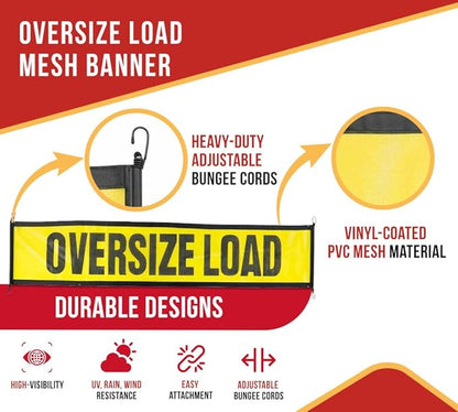 Mytee Products 15 Pcs Magnetic Oversize Load Sign Kit - 2 Mesh Oversized Load Banner, 8 Pcs Mesh Warning Flag w/Wood Dowel & Wire Loop, 1 Bag & 4 Magnetic Flag Holder for Construction, Pedestrian Sign