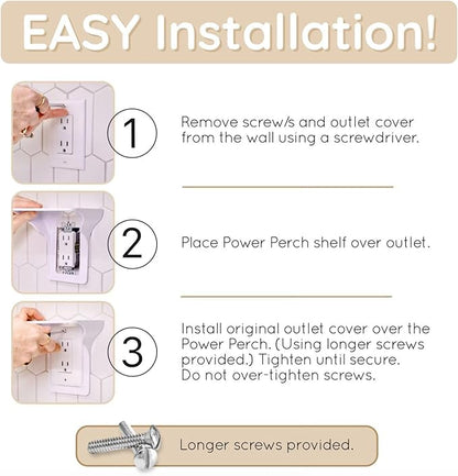 BeraTek Power Perch Wall Outlet Shelf with Cord Storage Strap - Declutter & Reclaim Bathroom Counter Space - Echo Dot Stand, Homepod Mini Wall Mount, Smart Home Devices Organizer - Almond, 1-Pack