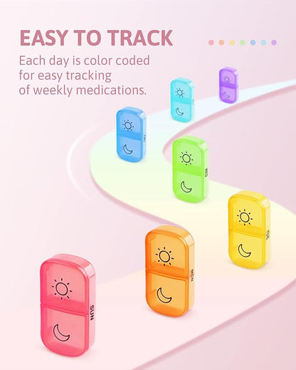 FEATY Weekly Pill Organizer 2 Times a Day with Same-Side Large Opening for Easy Filling & Retrieving, Color Tracking 7 Day AM PM Pill Box with Large BPA Free Pill Case for Vitamins, Fish Oils (Purple)