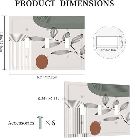 Decorative Switch Plates Sage Green Boho Nature Art Minimalist Geometric Plant 3 Gang Wall Plate Triple Toggle Light Switch Cover Faceplate Electrical Wall Panels for Bedroom living Room