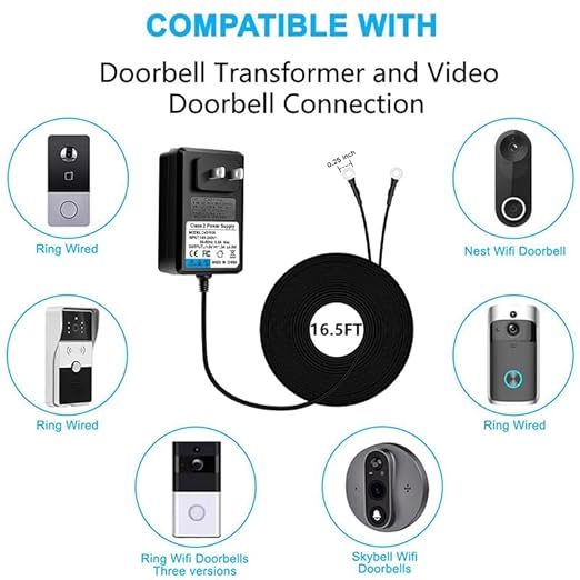 18V Video doorbell Power Adapter for Video Doorbell, Ring Video Doorbell Pro and Ring Video Doorbell 2,Transformer Compatible with Zmodo Smart Doorbell and Nest Hello Doorbell(16.5Ft Cord Black)